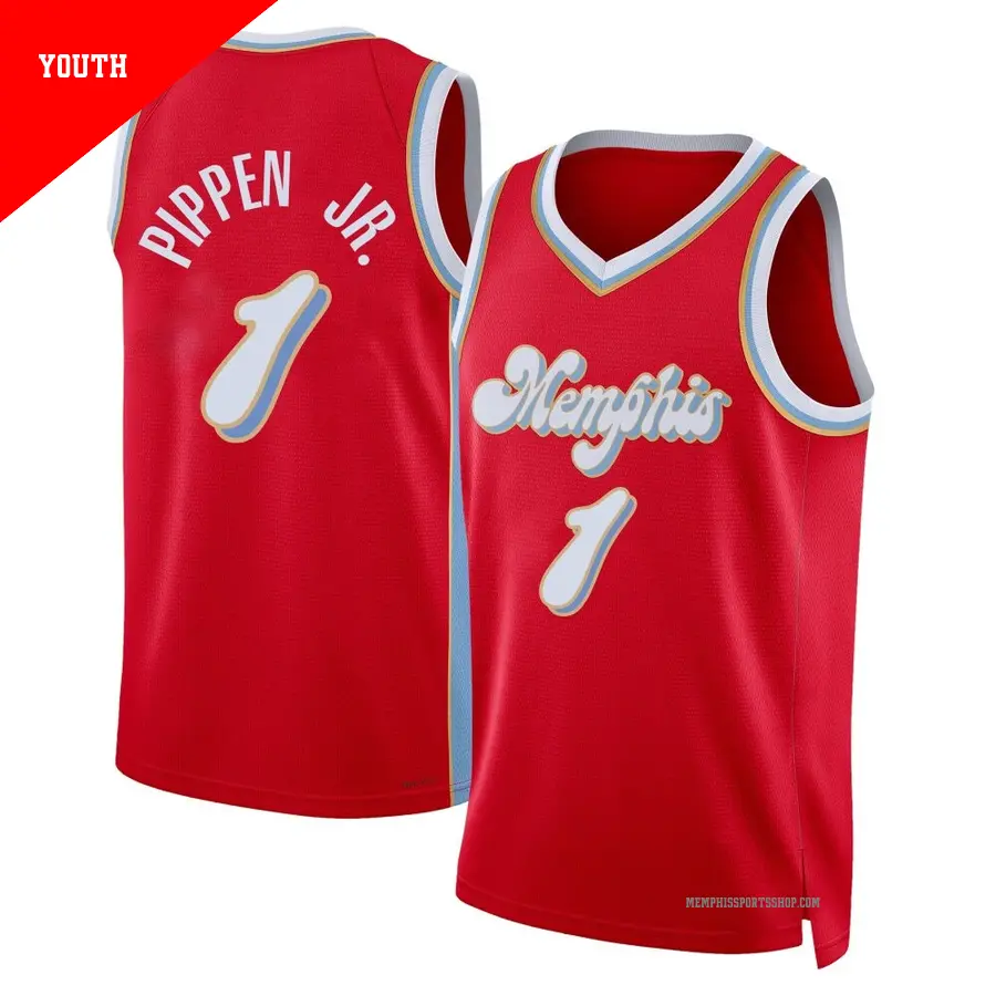 ＃1 Youth Scotty Pippen Jr. Memphis Grizzlies 2024/25 Swingman Red City Edition Jersey
