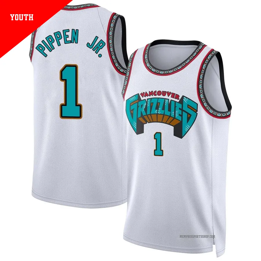 ＃1 Youth Scotty Pippen Jr. Memphis Grizzlies 2024/25 Swingman White Classic Edition Jersey