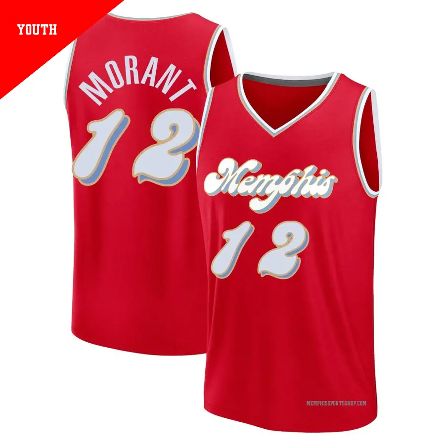 ＃12 Youth Ja Morant Memphis Grizzlies 2024/25 Fast Break Fanatics Red City Edition Jersey