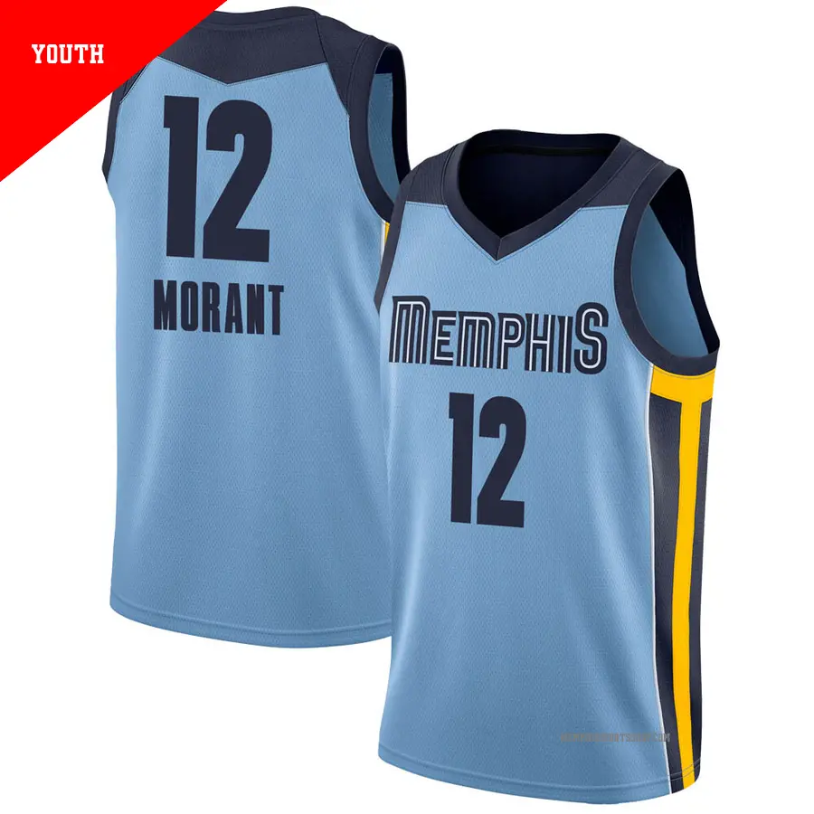 ＃12 Youth Ja Morant Memphis Grizzlies Light Blue Swingman JerseyStatement Edition