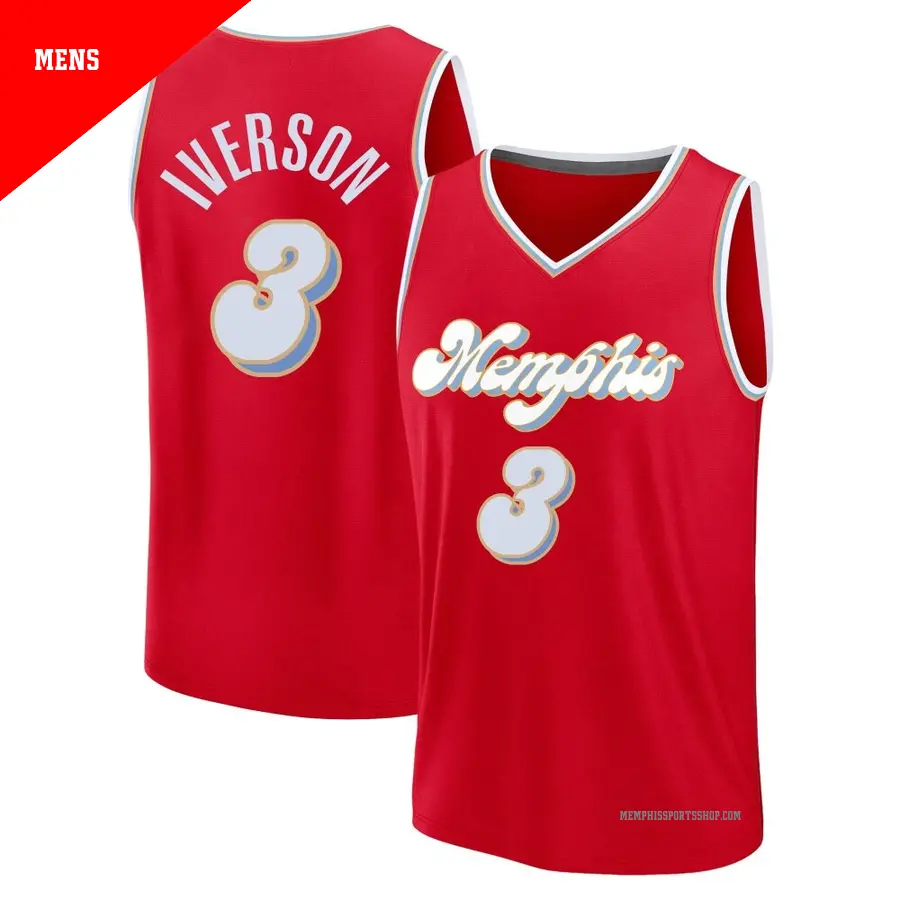 ＃3 Men's Allen Iverson Memphis Grizzlies 2024/25 Fast Break Fanatics Red City Edition Jersey