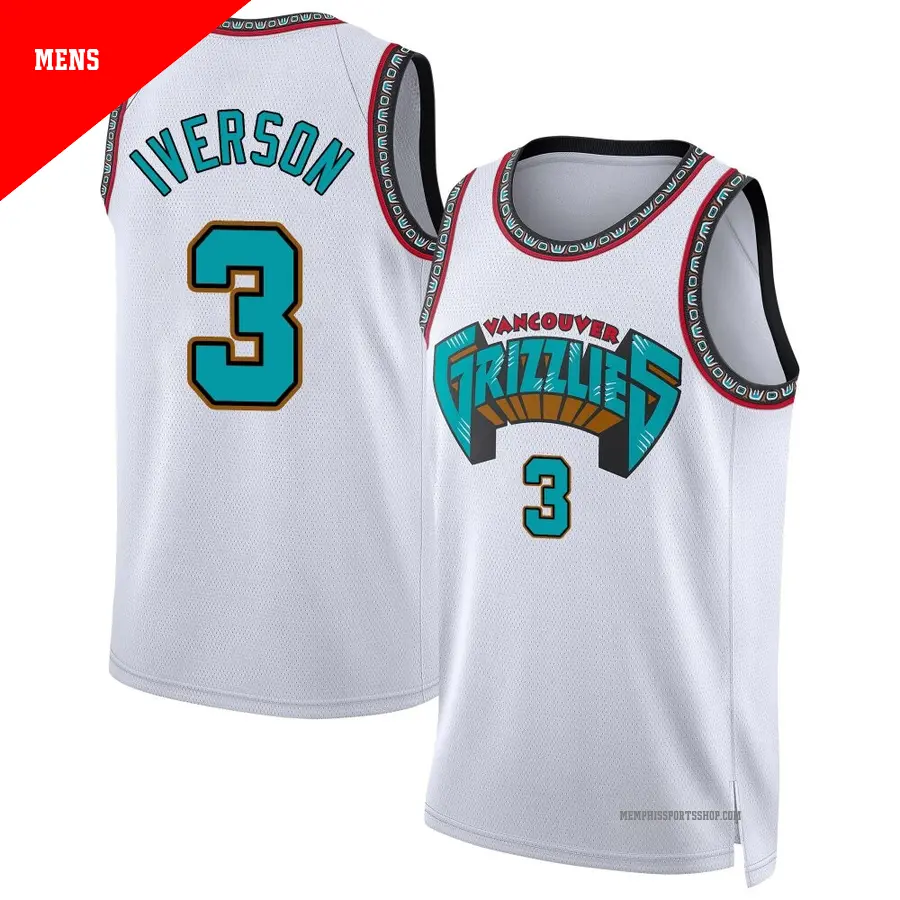 ＃3 Men's Allen Iverson Memphis Grizzlies 2024/25 Swingman White Classic Edition Jersey