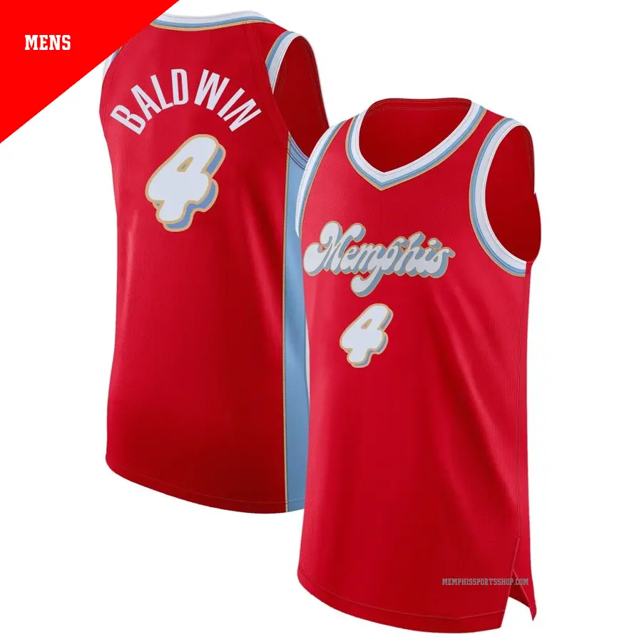 ＃4 Men's Wade Baldwin Memphis Grizzlies 2024/25 Authentic Red City Edition Jersey