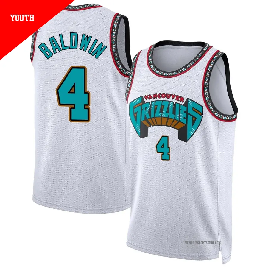 ＃4 Youth Wade Baldwin Memphis Grizzlies 2024/25 Swingman White Classic Edition Jersey
