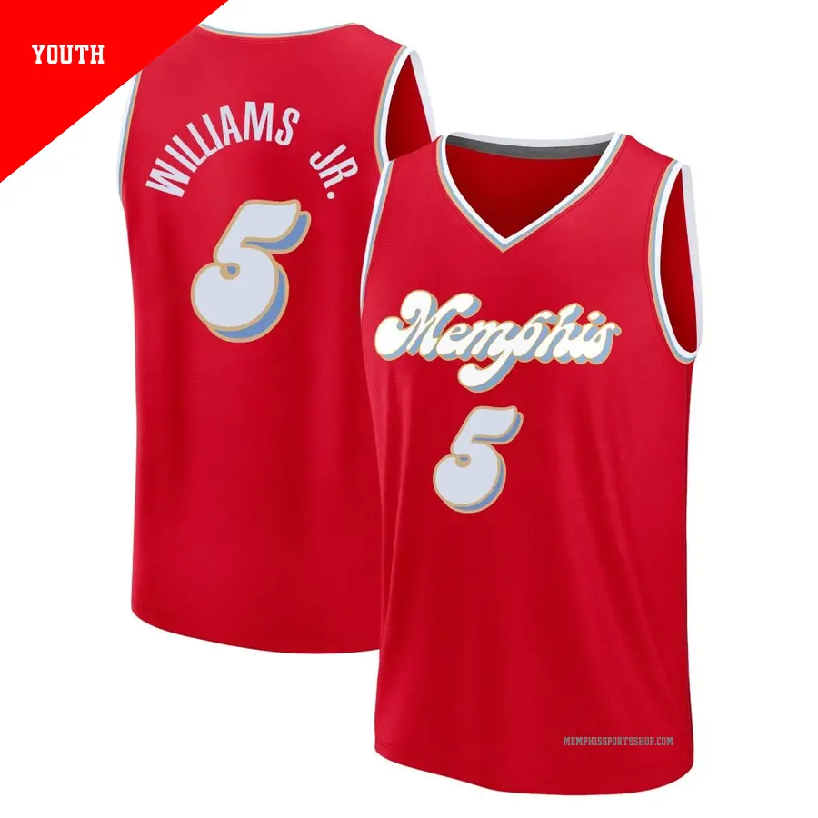 ＃5 Youth Vince Williams Jr. Memphis Grizzlies 2024/25 Fast Break Fanatics Red City Edition Jersey